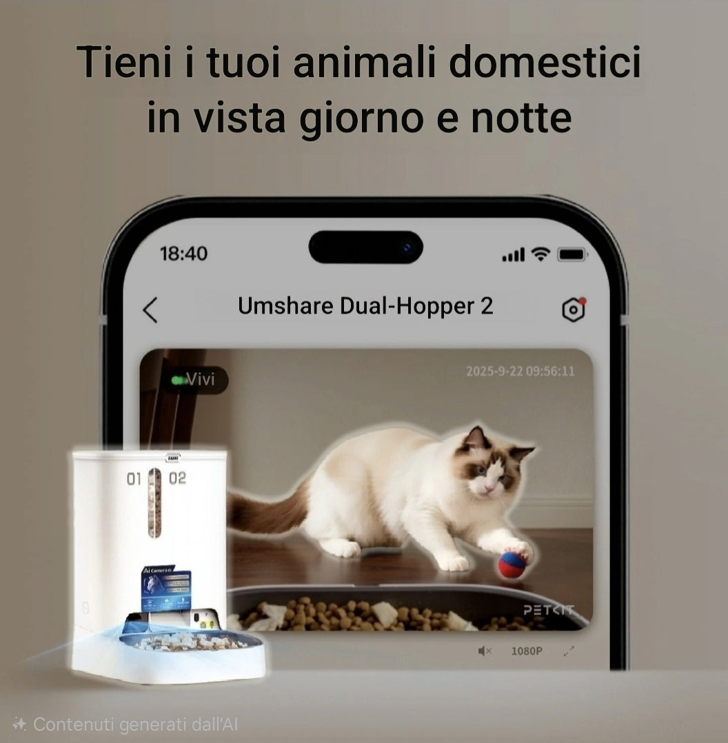 Distributore Smart "Dual-Food" con Telecamera IA|ZampaTech